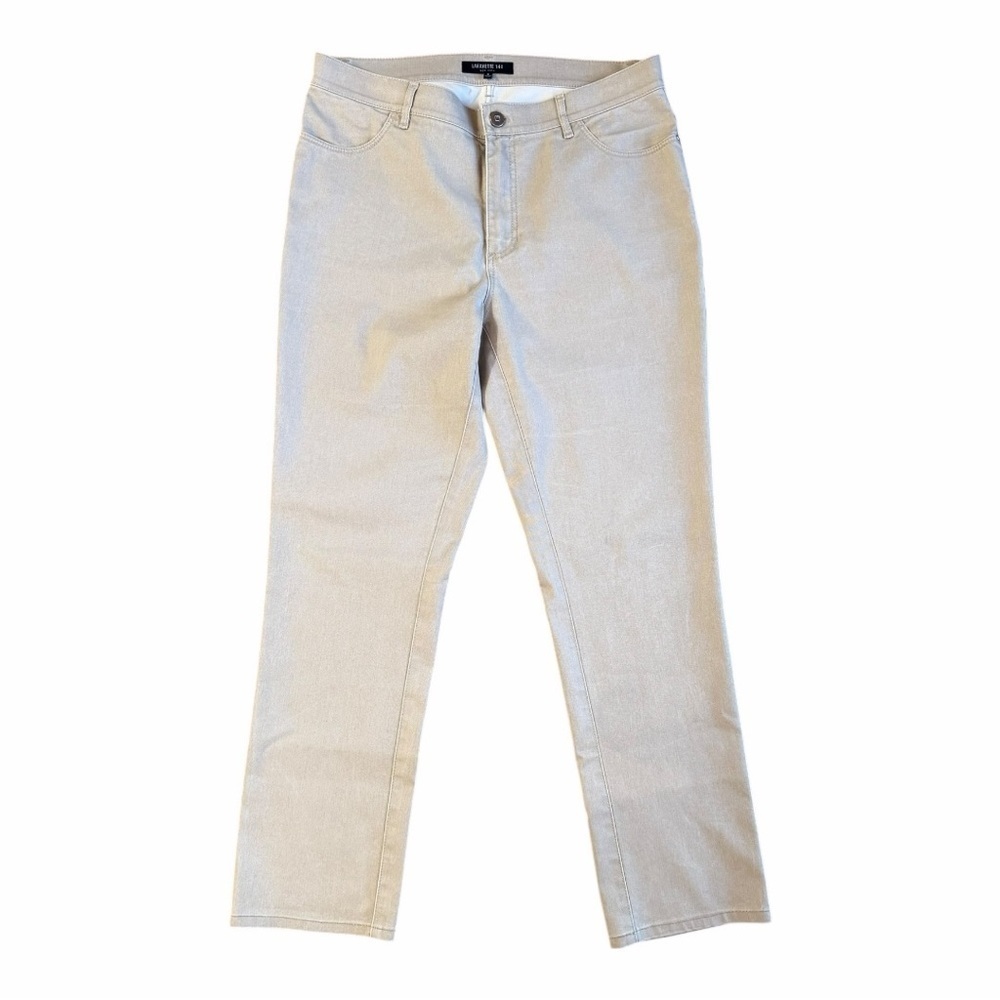 Lafayette 148 New York Tan Stretch Slim Straight Pants Size 8 Quiet Luxury Work